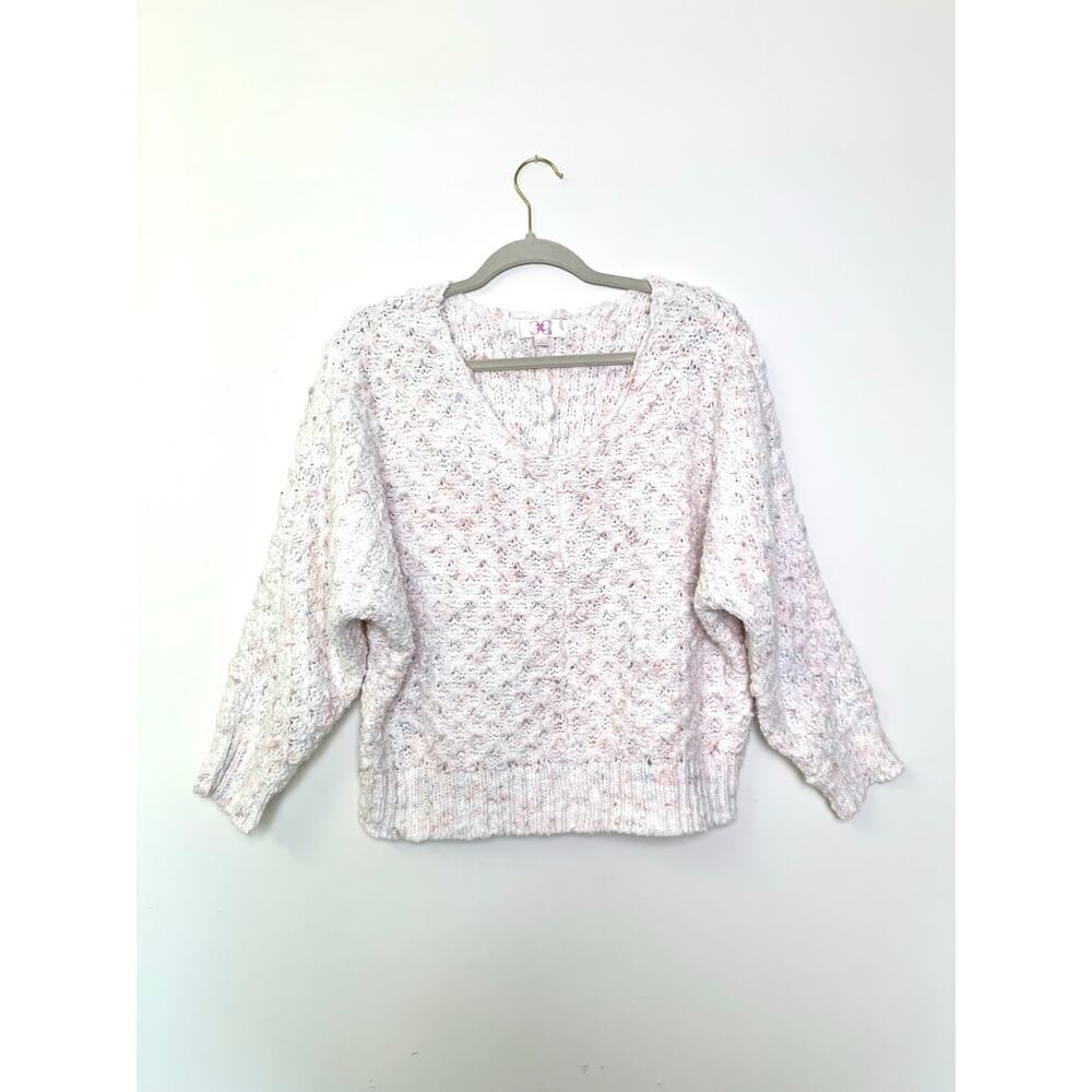 Chloe + Cyrus Textured Pastel Open Knit Cropped Sweater, Size L Boho Romantic